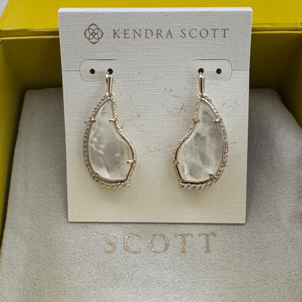 Kendra Scott Iridescent White and Gold Drop Earrings